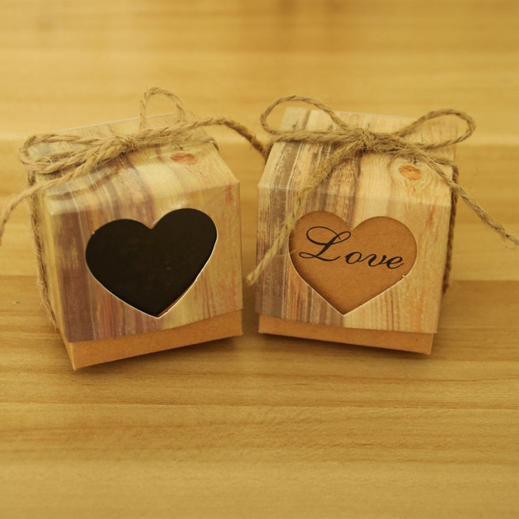 100 PCS Wedding Wood Grain Heart-shaped Pattern Hollowed-out Kraft Paper Sugar Box, Size: 5x5x5cm, Black Heart-shaped, LOVE Heart-shaped