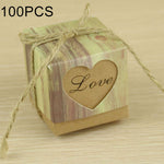 100 PCS Wedding Wood Grain Heart-shaped Pattern Hollowed-out Kraft Paper Sugar Box, Size: 5x5x5cm, Black Heart-shaped, LOVE Heart-shaped