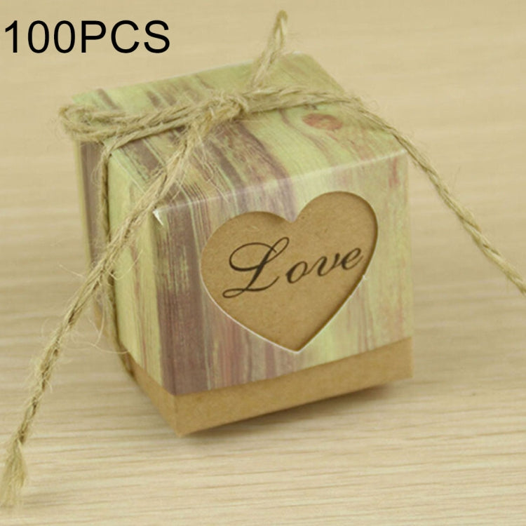 100 PCS Wedding Wood Grain Heart-shaped Pattern Hollowed-out Kraft Paper Sugar Box, Size: 5x5x5cm, Black Heart-shaped, LOVE Heart-shaped