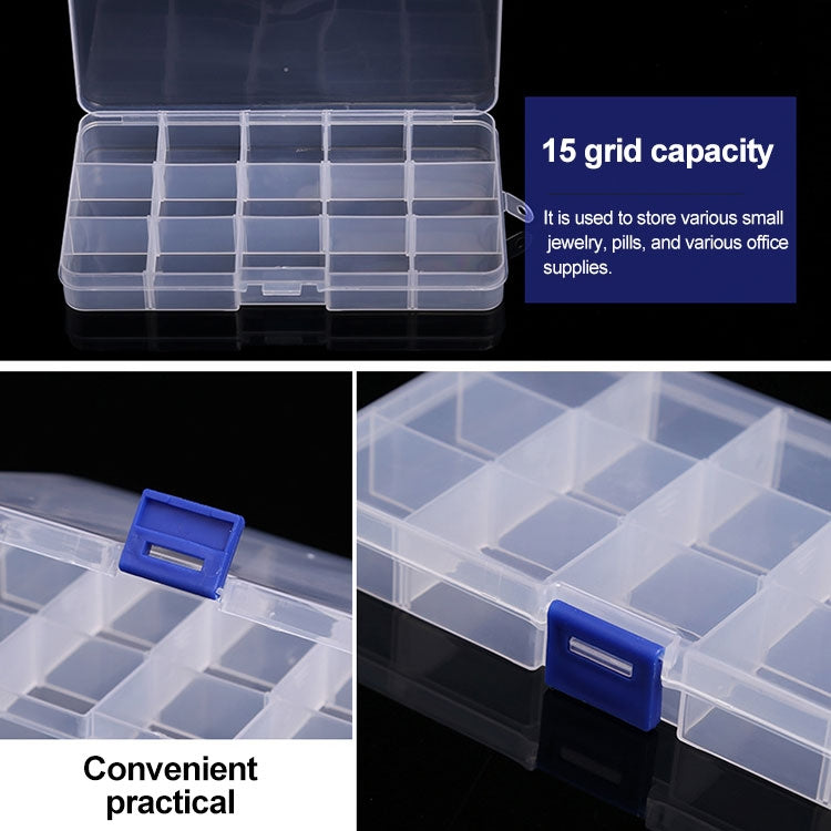 Removable Grid Plastic 15 Slots Box Organizer for Jewelry Earring Fishing Hook Small Accessories, 15 Slots (Baby Blue+Blue), 15 Slots (White+Blue), 15 Slots (White+Pink), 15 Slots (Pink+Blue), 15 Slots (Purple+Blue)