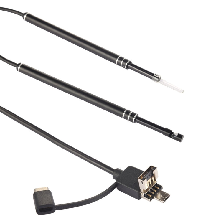 i96 3 in 1 USB Ear Scope Inspection HD 0.3MP Camera Visual Ear Spoon for OTG Android Phones & PC & MacBook, 1.85m Length Cable, 3 in 1 Black  0.3MP