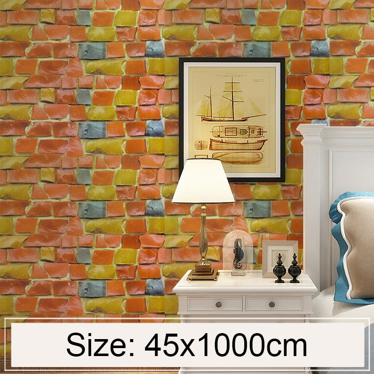 Colored Stone Creative 3D Stone Brick Decoration Wallpaper Stickers Bedroom Living Room Wall Waterproof Wallpaper Roll, Size: 45 x 1000cm, Colored stone