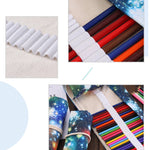 48 Slots Cosmic Galaxy Print Pen Bag Canvas Pencil Wrap Curtain Roll Up Pencil Case Stationery Pouch, 48 Slots