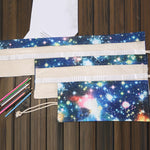72 Slots Cosmic Galaxy Print Pen Bag Canvas Pencil Wrap Curtain Roll Up Pencil Case Stationery Pouch, 72 Slots