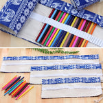 48 Slots Ethnic Elephant Print Pen Bag Canvas Pencil Wrap Curtain Roll Up Pencil Case Stationery Pouch, 48 Slots