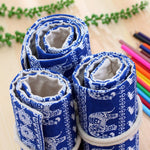 48 Slots Ethnic Elephant Print Pen Bag Canvas Pencil Wrap Curtain Roll Up Pencil Case Stationery Pouch, 48 Slots