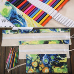 72 Slots Van Gogh Oil Painting Print Pen Bag Canvas Pencil Wrap Curtain Roll Up Pencil Case Stationery Pouch, 72 Slots