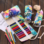 48 Slots Starry Sky Print Pen Bag Canvas Pencil Wrap Curtain Roll Up Pencil Case Stationery Pouch, 48 Slots
