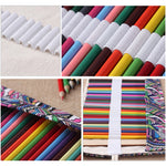 72 Slots Ethnic Print Pen Bag Canvas Pencil Wrap Curtain Roll Up Pencil Case Stationery Pouch, 72 Slots