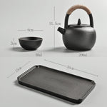 Portable Travel Ceramics Loop Handle Pot Teapot Teacup Set with Tea Tray, with Tea Tray (Black), with Tea Tray (White)