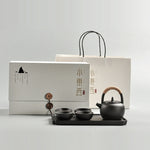 Portable Travel Ceramics Loop Handle Pot Teapot Teacup Set with Tea Tray, with Tea Tray (Black), with Tea Tray (White)
