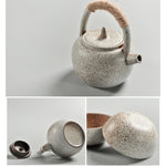 Portable Travel Ceramics Loop Handle Pot Teapot Teacup Set, (Black), (White)