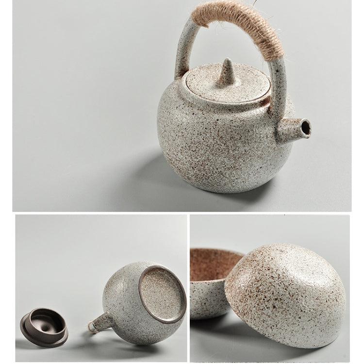 Portable Travel Ceramics Loop Handle Pot Teapot Teacup Set, (Black), (White)