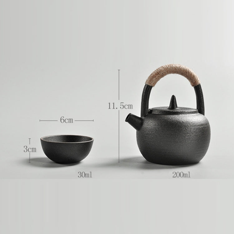 Portable Travel Ceramics Loop Handle Pot Teapot Teacup Set, (Black), (White)