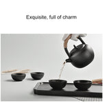 Portable Travel Ceramics Loop Handle Pot Teapot Teacup Set, (Black), (White)