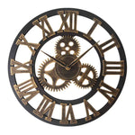 ساعة حائط خشبية مستديرة عتيقة ذات ترس أحادي الجانب وأرقام رومانية، القطر: 30 سم، أرقام رومانية 30 سم