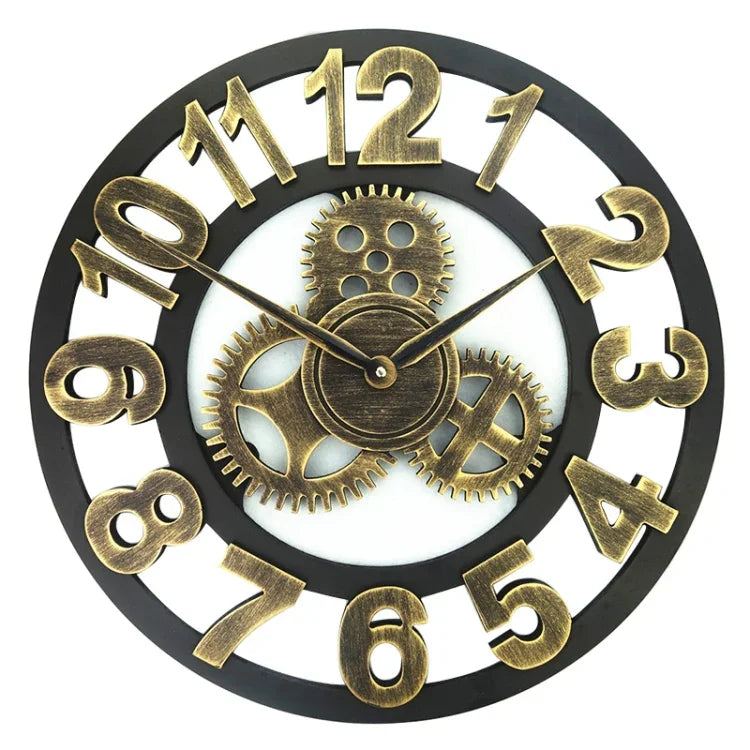 Retro Wooden Round Single-sided Gear Clock Number Wall Clock, Diameter: 40cm, Number 40cm, Number 40cm (Silver)