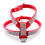 Rhinestone PU Soft Breathable Dog Harness Pet Vest Dog Chest Strap Leash Dog Collar, Size: M