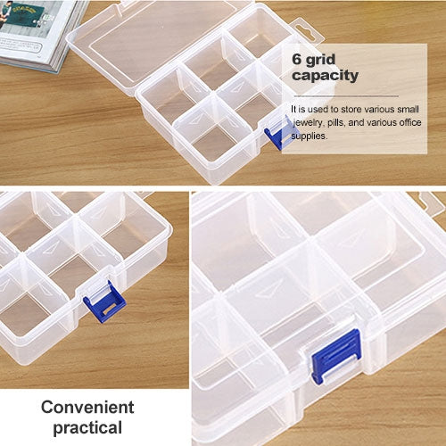 Plastic Jewelry Box Organizer Storage Container with Adjustable Dividers, Size: Large, 6 Slots, 6 Slots