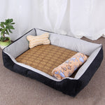Dog Bone Pattern Big Soft Warm Kennel Pet Dog Cat Mat Blanket, with Rattan Mat & Blanket Size: L, 80×60×15cm, Size: L