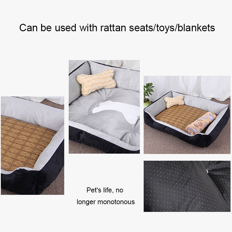 Dog Bone Pattern Big Soft Warm Kennel Pet Dog Cat Mat Blanket, with Rattan Mat & Blanket Size: L, 80×60×15cm, Size: L