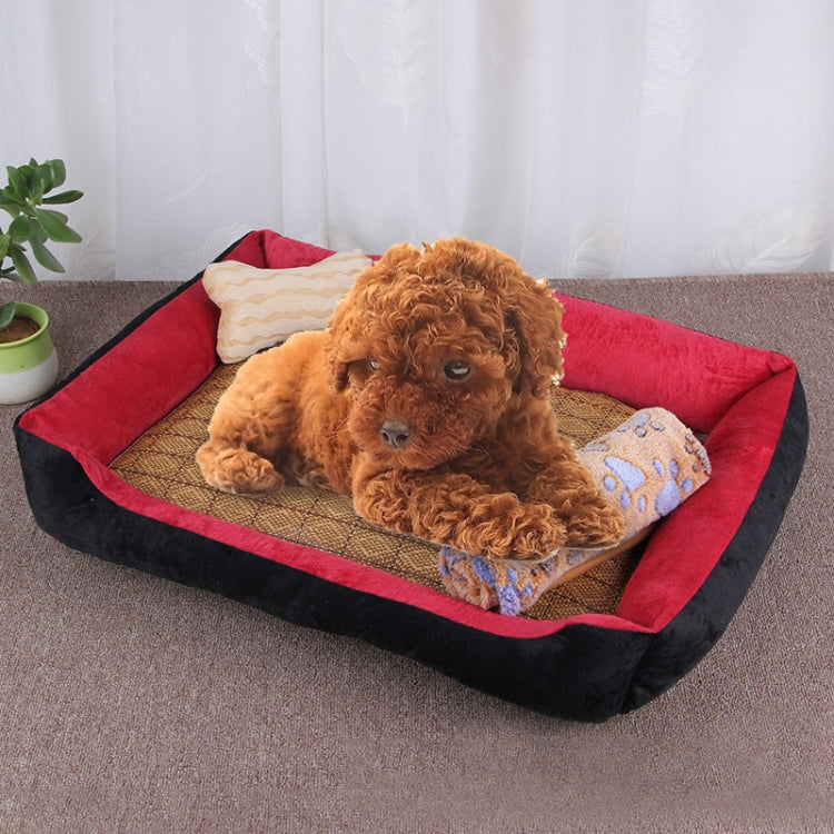 Dog Bone Pattern Big Soft Warm Kennel Pet Dog Cat Mat Blanket, with Rattan Mat & Blanket Size: L, 80×60×15cm, Size: L