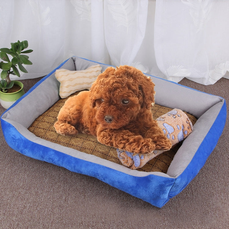 Dog Bone Pattern Big Soft Warm Kennel Pet Dog Cat Mat Blanket, with Rattan Mat & Blanket Size: L, 80×60×15cm, Size: L
