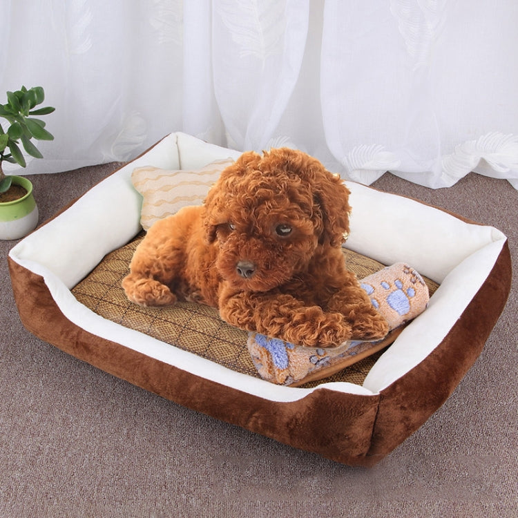 Dog Bone Pattern Big Soft Warm Kennel Pet Dog Cat Mat Blanket, with Rattan Mat & Blanket Size: L, 80×60×15cm, Size: L