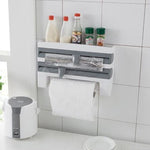Kitchen Wall Mounted Cling Film Holder Wrap Storage Rack Hanger Rack Cutting Device, Size: 39 x 10 x 24cm, Grey, Khaki