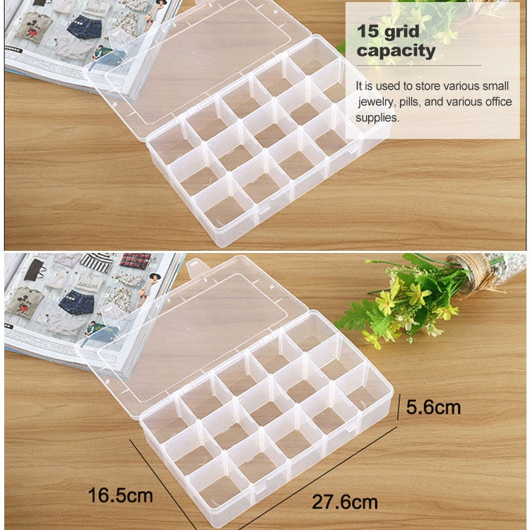 Removable Grid Compartment Plastic Box Organizerfor Jewelry Earring Fishing Hook Small Accessories, Size: Large, 15 Slots, 15 Slots