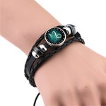 European and American Hand-knitted Beaded Retro DIY Bracelet Constellation Leather Punk Fashion Bracelet, Sagittarius, Pisces, Cancer, Aries, Scorpion, Capricorn, Virgo, Leo, Libra, Gemini, Taurus, Aquarius