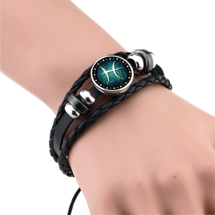 European and American Hand-knitted Beaded Retro DIY Bracelet Constellation Leather Punk Fashion Bracelet, Sagittarius, Pisces, Cancer, Aries, Scorpion, Capricorn, Virgo, Leo, Libra, Gemini, Taurus, Aquarius