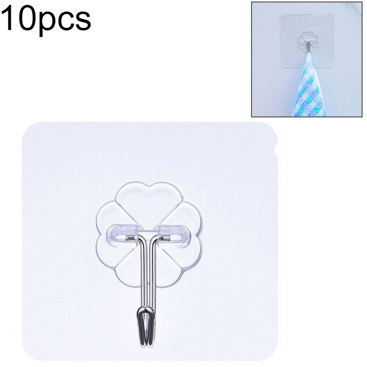 10pcs PVC + Stainless Steel Thick Plum Shape Seamless Adhesive Hook Waterproof Transparent Strong Stick Hook Kitchen Wall Mount, Thick