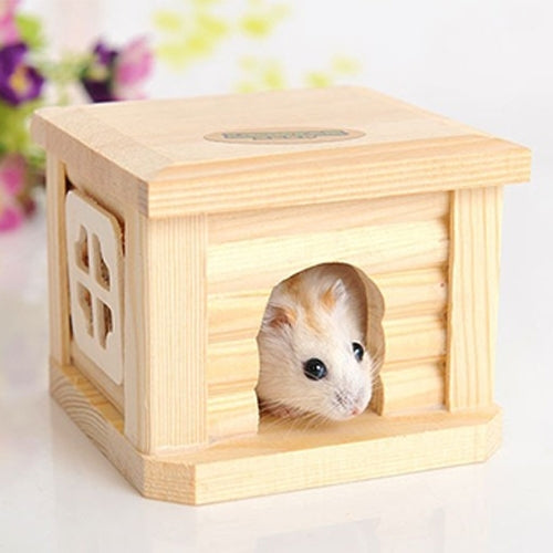 Pet Flat Roof Wooden House Hut Pets Cage for Small Animal Rabbit Hamster, Flat Roof Wooden House