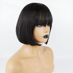 Neat Bang Bobo Short Straight Hair Wig Chemical Fiber Hair Headgear for Women