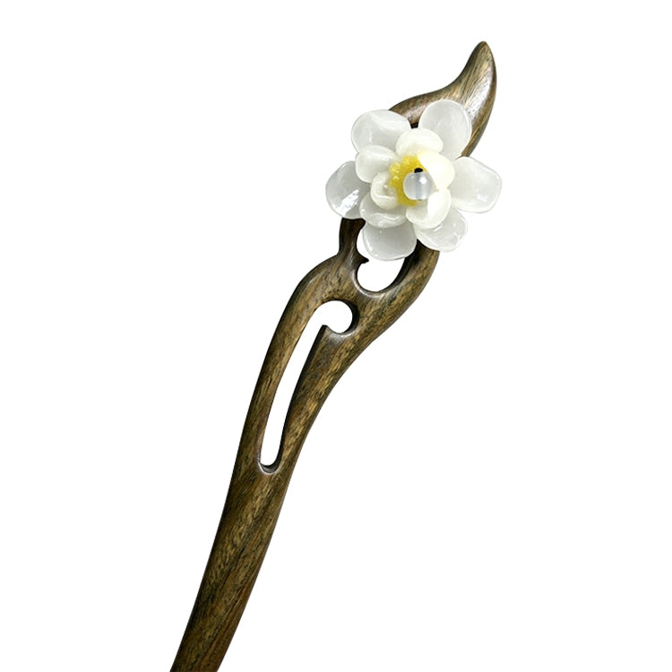 Classical Green Sandalwood Ancient Hairpin Hair Costume Headdress-Banyue Jade Flower + Gift Box, Gift Box Colors Are Random, Green Sandalwood Wanyue Jade Flower White