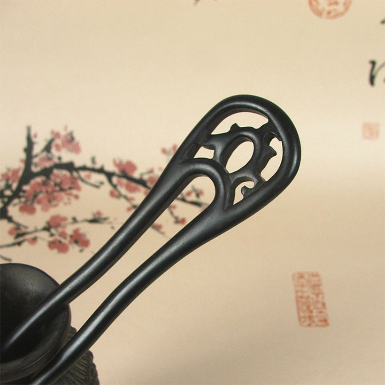 Classical sandalwood tassel hairpin-U-shaped Carving + Gift Box, Gift Box Colors Are Random, U-shaped Carving Red