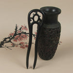 Classical sandalwood tassel hairpin-U-shaped Carving + Gift Box, Gift Box Colors Are Random, U-shaped Carving Red