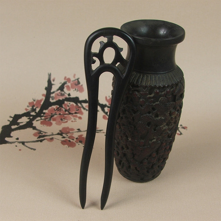 Classical sandalwood tassel hairpin-U-shaped Carving + Gift Box, Gift Box Colors Are Random, U-shaped Carving Red