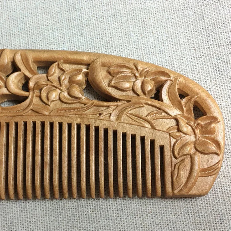 Fragrant Sultry Orchid Mahogany Comb Double-sided Carved Wooden Comb + Gift Box, Gift Box Colors Are Random, 2