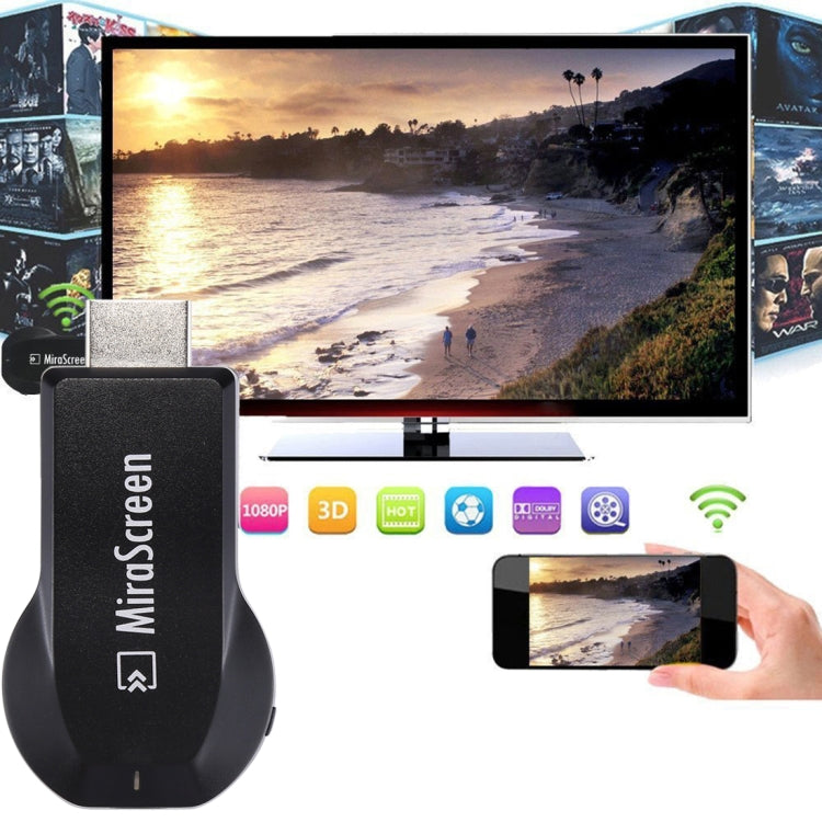 جهاز استقبال عرض MiraScreen لاسلكي WiFi / Miracast Airplay DLNA مع كابل USB 2 في 1، جهاز عكس شاشة لاسلكي