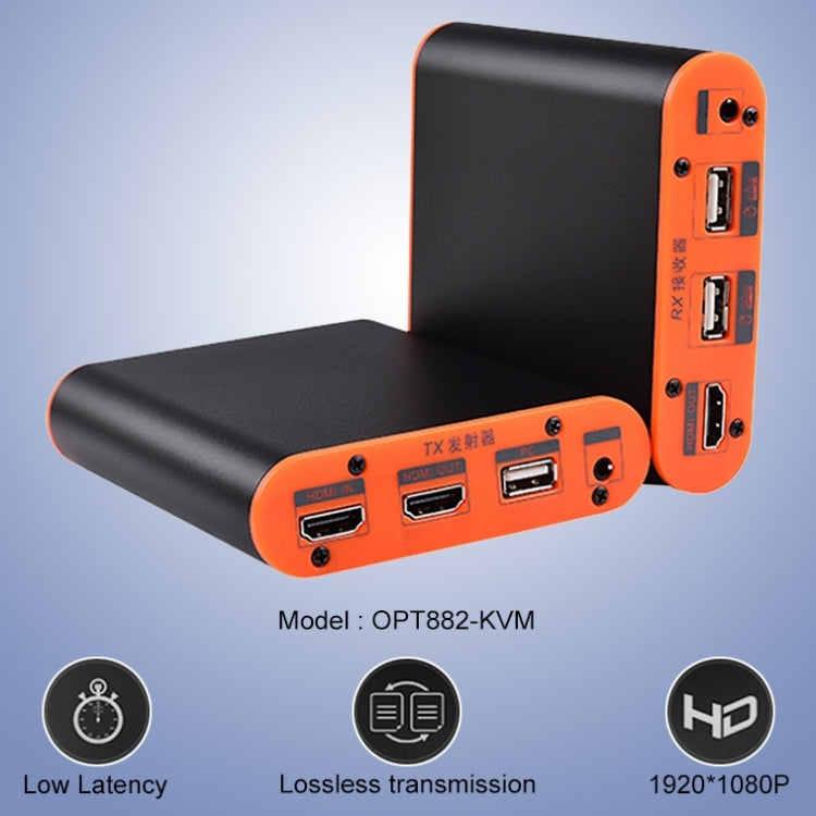 موسع HDMI OPT882-KVM (مستقبل ومرسل) بالألياف البصرية مع منفذ USB ووظيفة KVM، مسافة نقل: 20 كم، OPT882-KVM