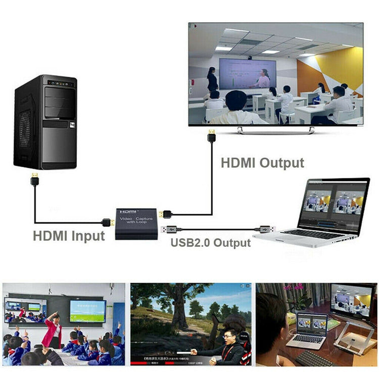بطاقة التقاط فيديو USB 2.0 إلى HDMI بدقة 4K HD مع حلقة