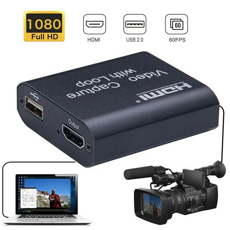 بطاقة التقاط فيديو USB 2.0 إلى HDMI بدقة 4K HD مع حلقة