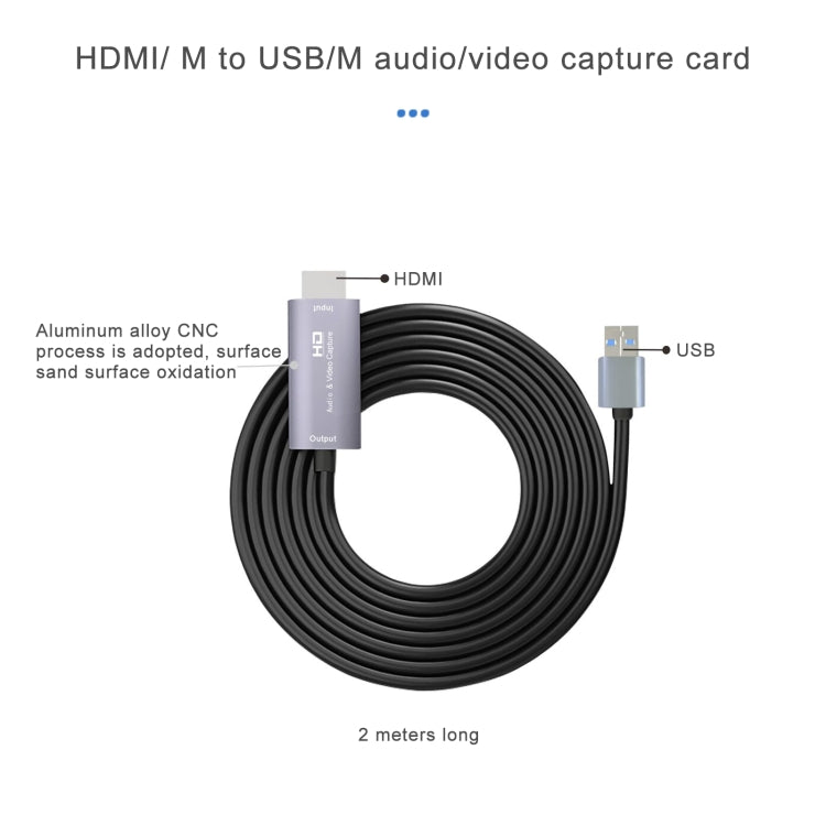 Z36 بطاقة التقاط فيديو عالية الدقة HDMI ذكر إلى USB ذكر، طول الكابل: 2م، HDMI إلى USB