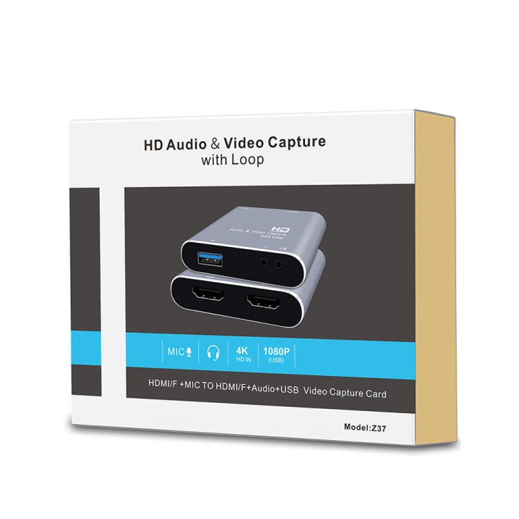 Z37 بطاقة التقاط فيديو وصوت عالية الدقة HDMI أنثى + ميكروفون إلى HDMI أنثى + صوت + USB مع حلقة، Z37