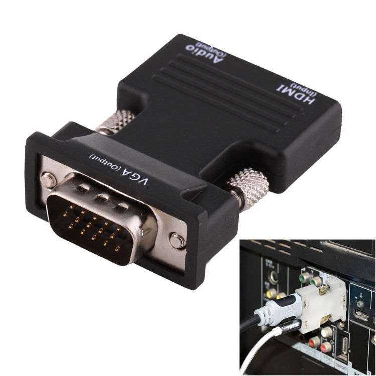 محول HDMI أنثى إلى VGA ذكر مع مخرج صوتي لمشاريع العرض، شاشات المراقبة، أجهزة التلفاز، HDMI إلى VGA + صوت