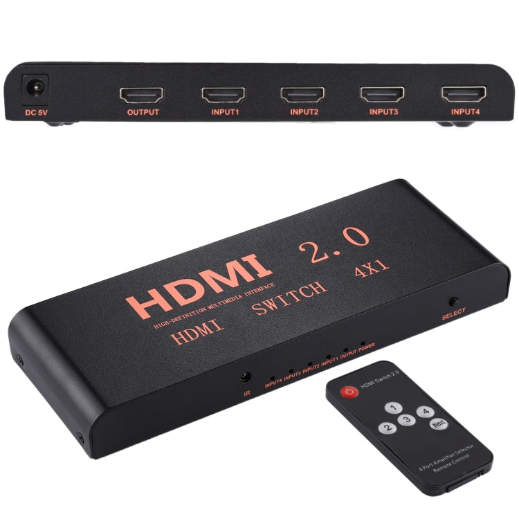 مفتاح HDMI 2.0 بمعدل تحديث 4K/60Hz من 4 إلى 1 مع جهاز تحكم عن بعد، قابس أوروبي، 4 إلى 1