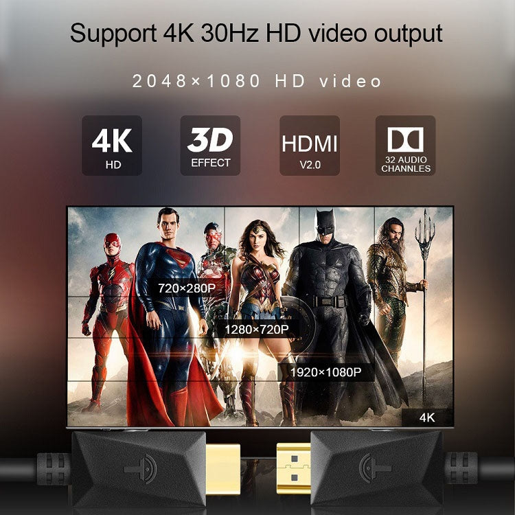 كابل HDMI ذهبي مطلي ROCKETEK HDMI01Y-2 HDMI 2.0 بدقة 4K 30Hz 3D لجميع أجهزة HDMI، الطول: 2 متر