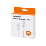 كابل شحن سريع بقوة 25 واط و3 أمبير USB-C / Type-C إلى 8 دبابيس من HAWEEL لأجهزة iPhone و iPad، طول الكابل: 2 متر